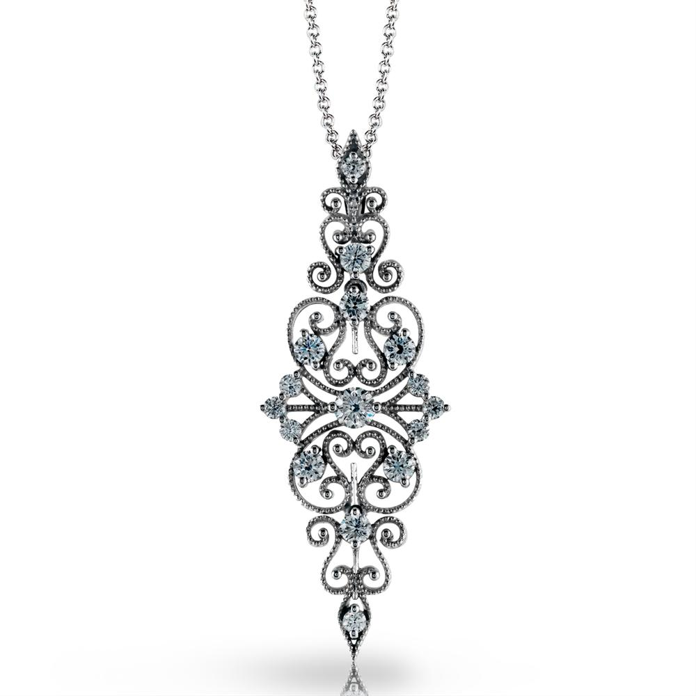Simon G. Vintage Duchess Collection Filigree Diamond Pendant Necklace MP2067