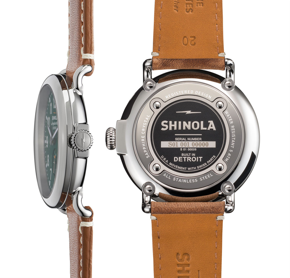 Shinola Gents 41mm Runwell Green Dial Maple Aniline Leather Watch 10000026