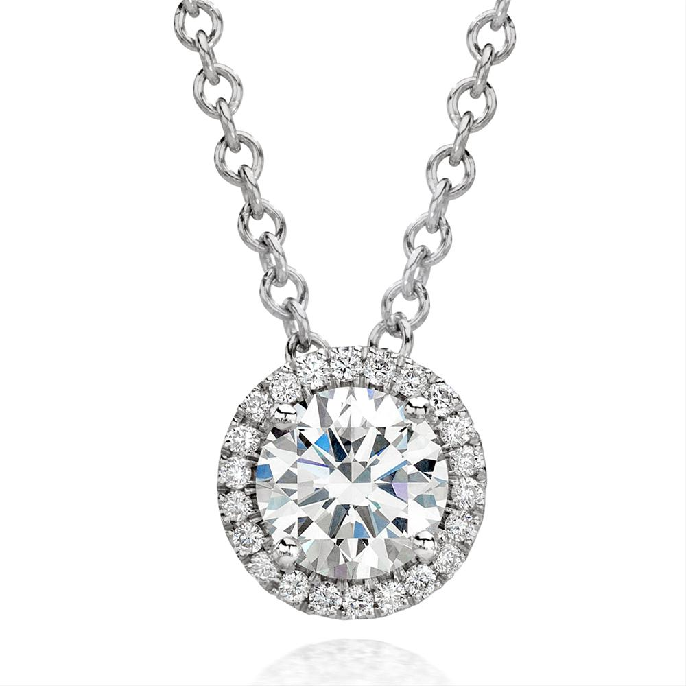 Forevermark Round Ideal Cut Diamond Halo "Center of my Universe" Pendant Necklace 18K White Gold