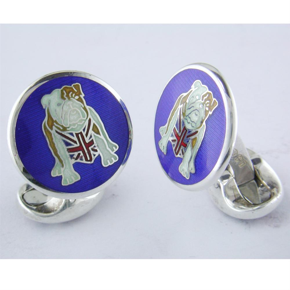 Deakin & Francis British Bulldog Union Jack Flag Sterling Silver Cufflinks