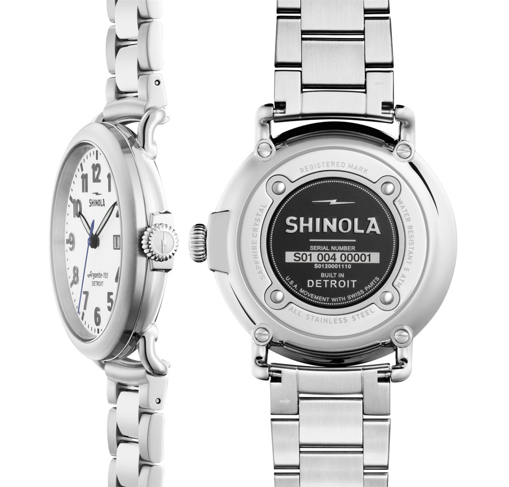 Shinola 41mm Runwell White Dial Stainless Steel Bracelet Watch 20001110