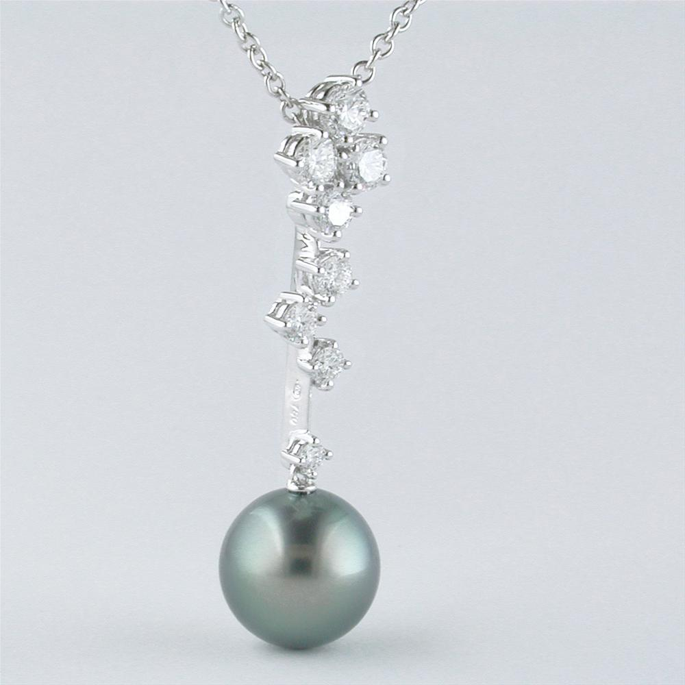 Mikimoto Classic 11mm Black South Sea Pearl & Diamond Pendant White Gold