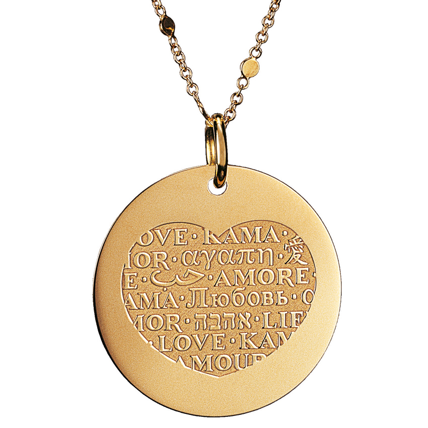 Pasquale Bruni Amore Love Heart Disc Pendant Necklace in 18K Yellow Gold