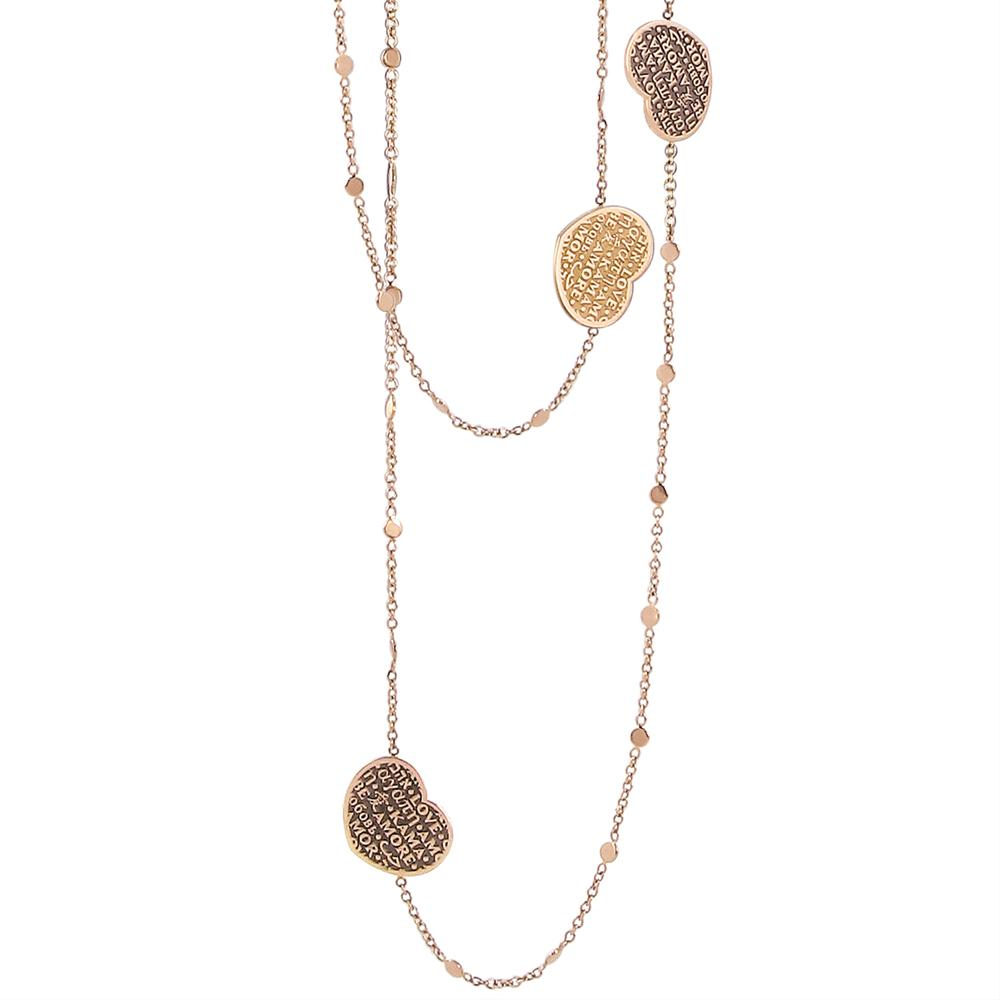 Pasquale Bruni Rose Gold Heart Station Amore Pink Karma Necklace 42.5"