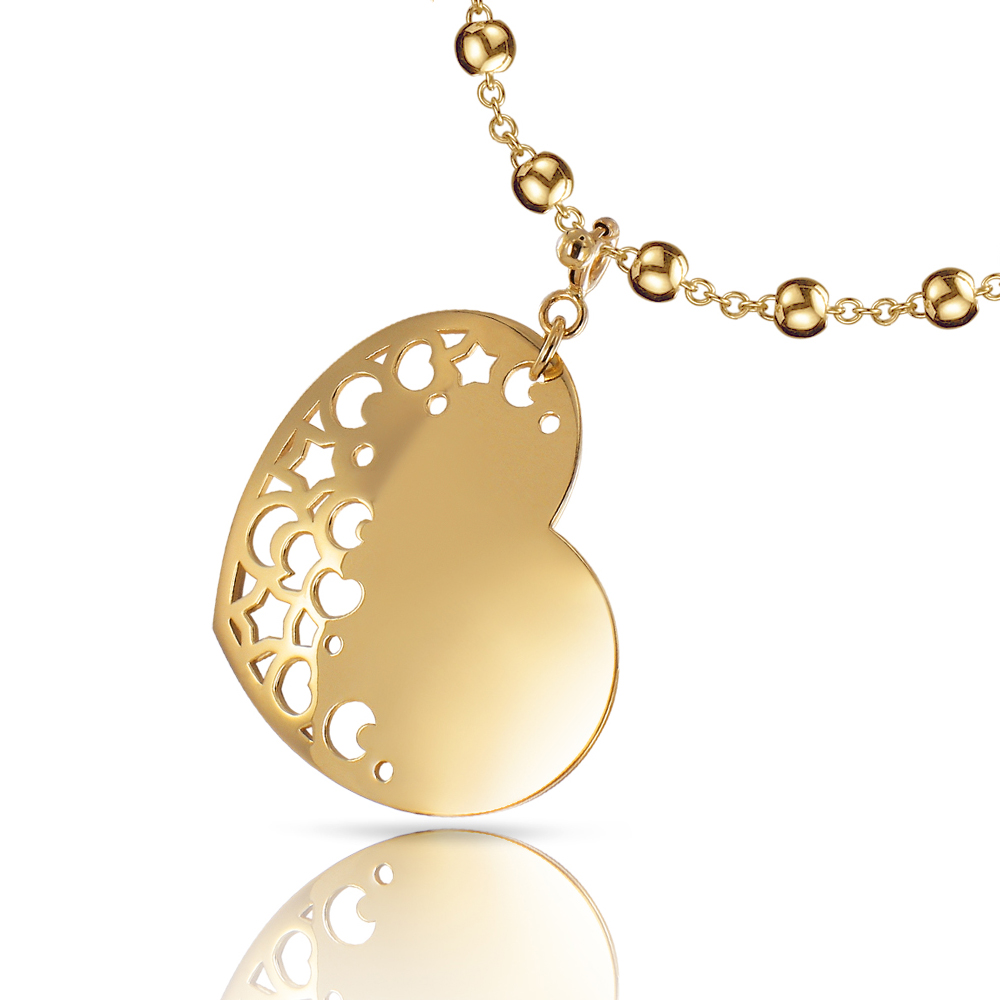 Pasquale Bruni Yellow Gold Heart Charm with Moons & Stars Pendant Necklace