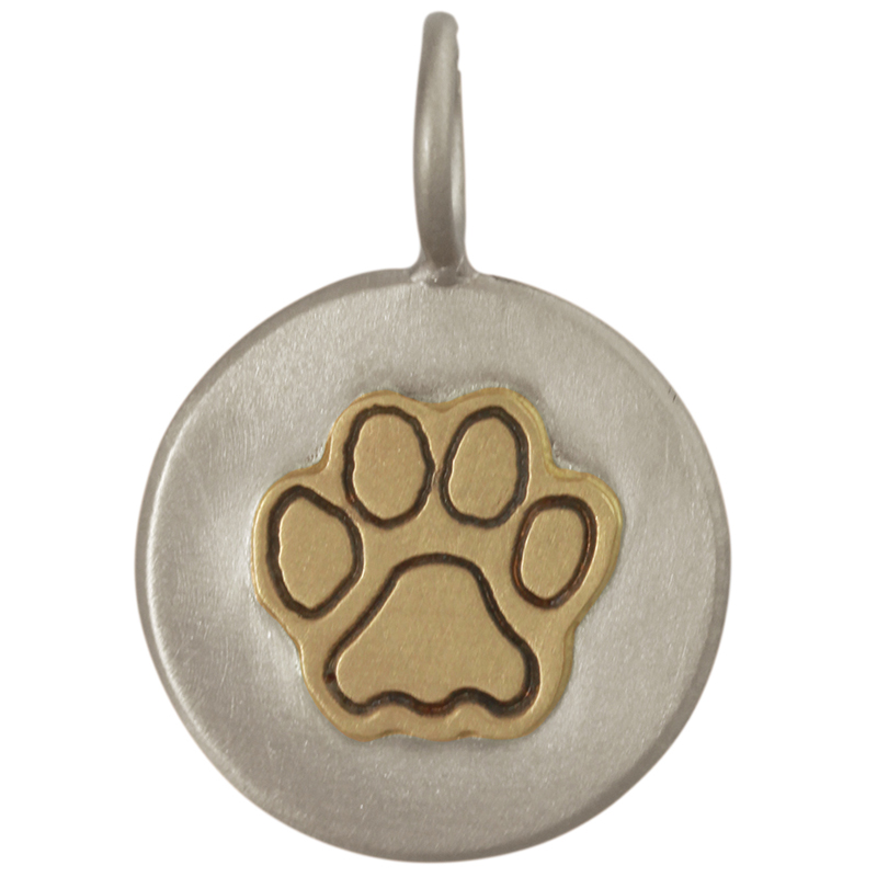Heather Moore Silver Round Disc Charm Pendant with Gold Dog Paw
