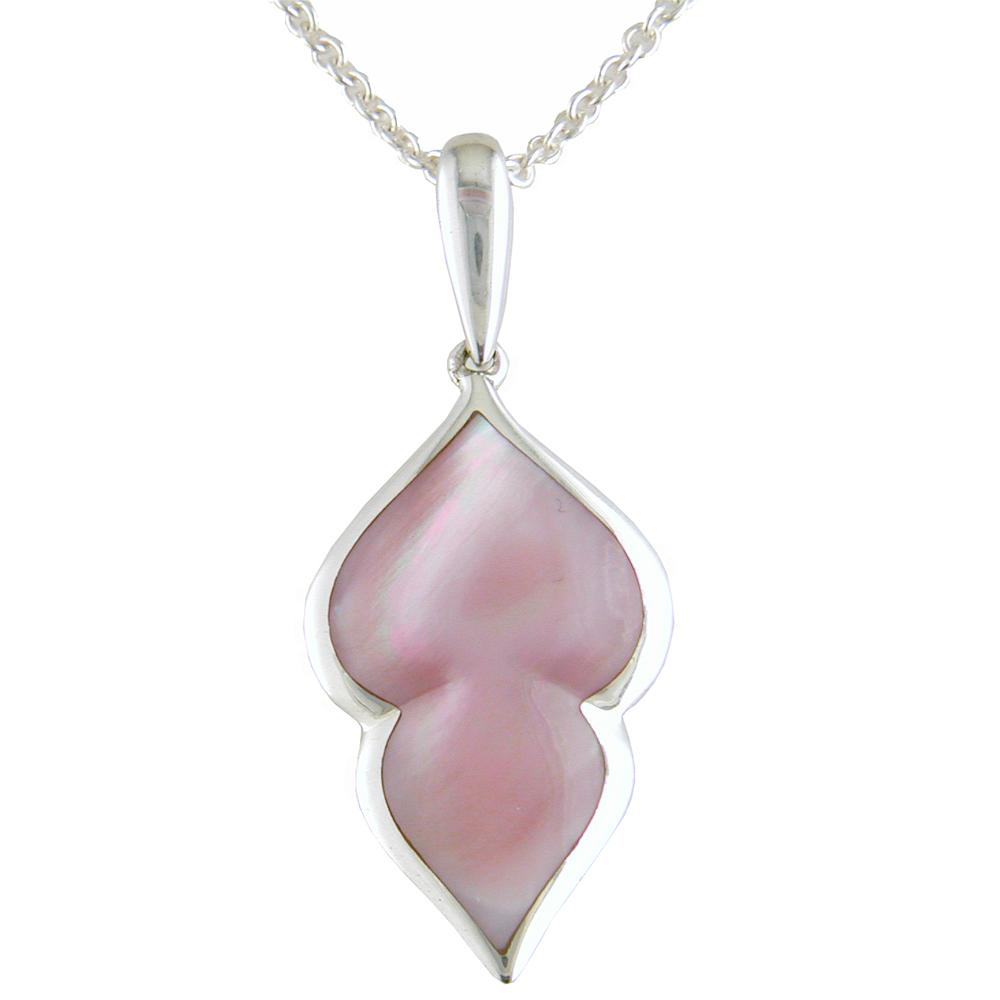 Kabana Pink Mother of Pearl Inlay Sterling Silver Pendant Necklace