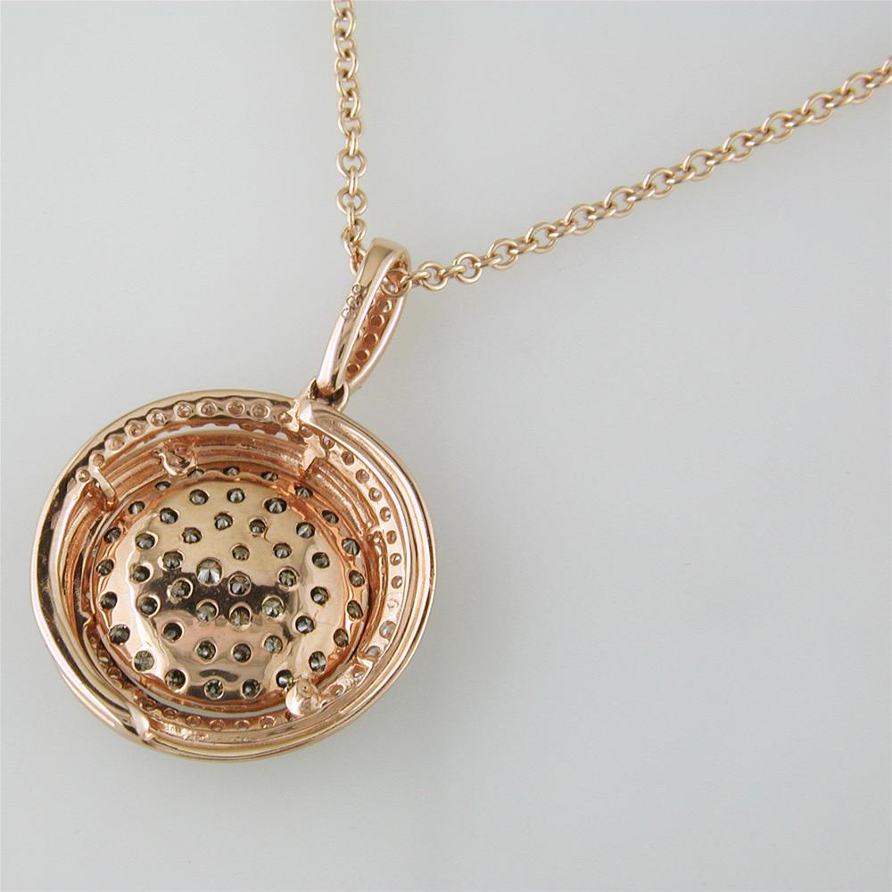 Champagne Diamond Round Cluster Pendant Necklace 14K Rose Gold .84 carats