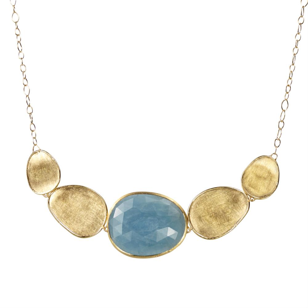 Marco Bicego Lunaria Oval Dark Aquamarine Yellow Gold Necklace Pendant CB1877 AQD