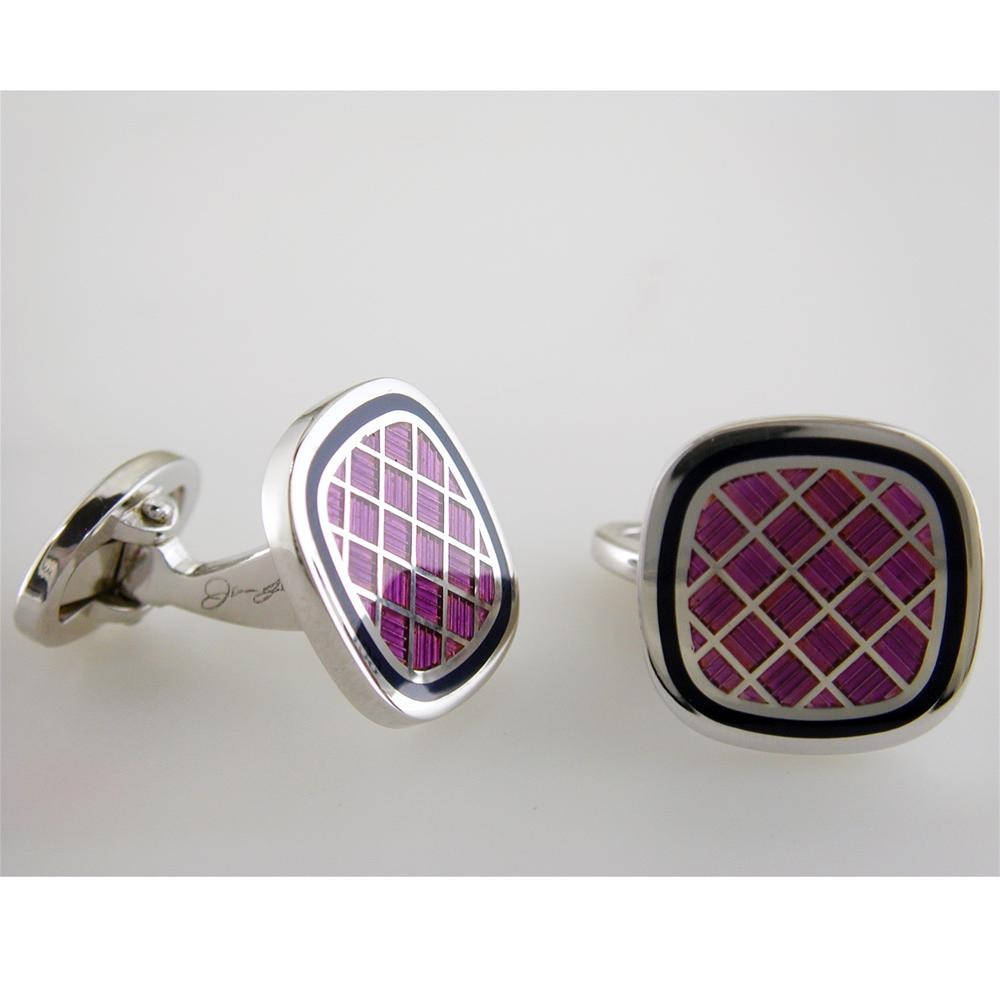 Jan Leslie Purple & Navy English Enamel Criss-Cross Square Cushion Cufflinks S1478PRNV
