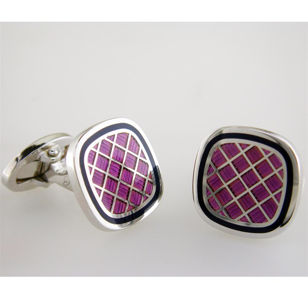 Jan Leslie Purple & Navy English Enamel Criss-Cross Square Cushion Cufflinks S1478PRNV