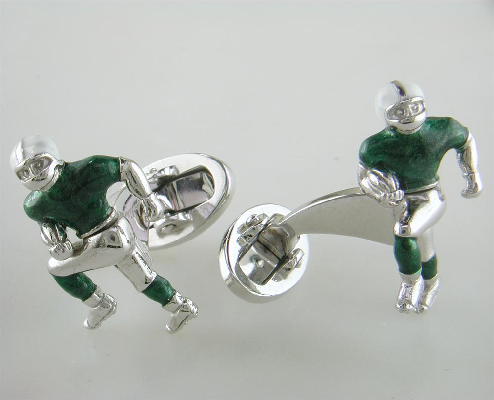 Jan Leslie New York Jets Football Player Silver With Green Enamel Cufflinks S835NYJ