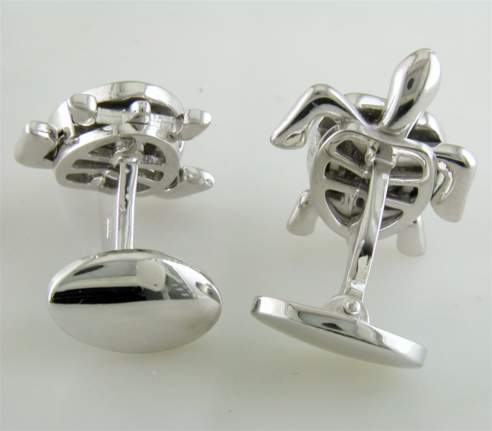 Jan Leslie Silver Turtle Cufflinks with Green Enamel S1087