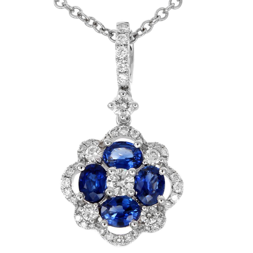 Gregg Ruth Sapphire & Diamond Flower Pendant Necklace 18K White Gold