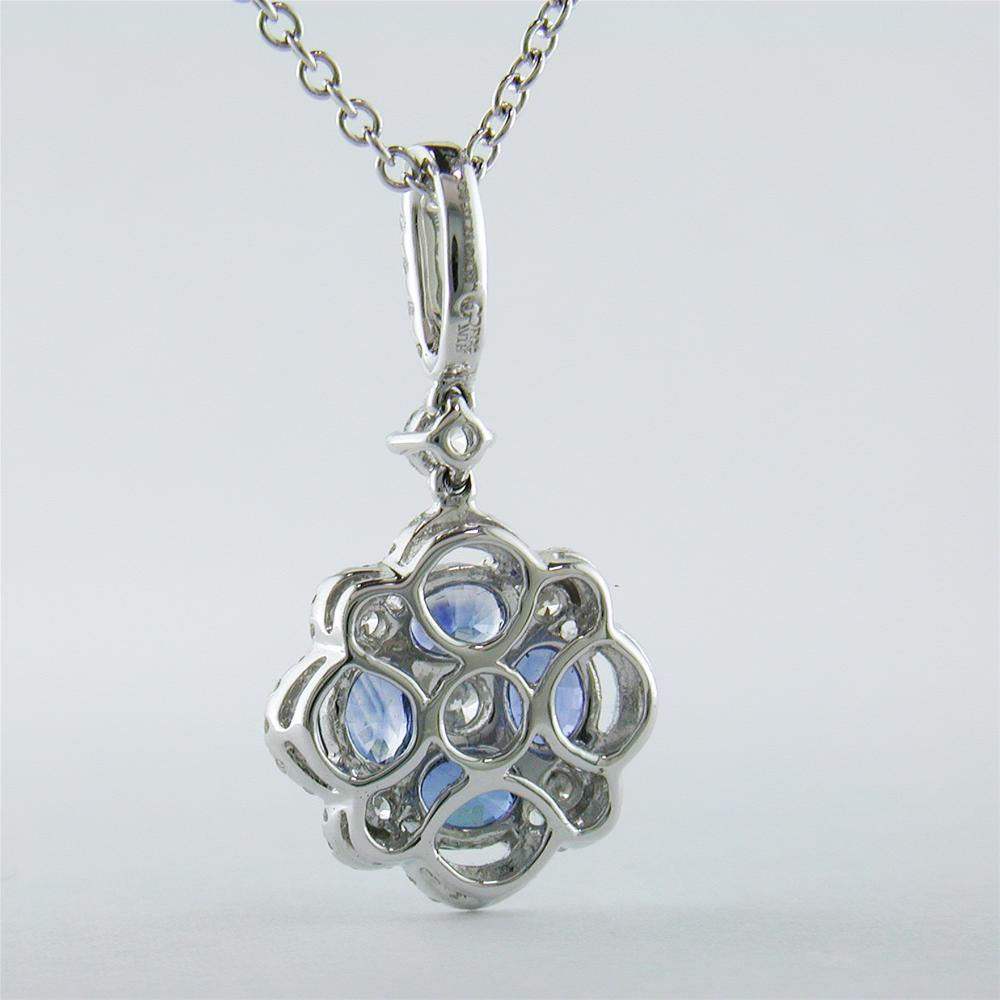 Gregg Ruth Sapphire & Diamond Flower Pendant Necklace 18K White Gold