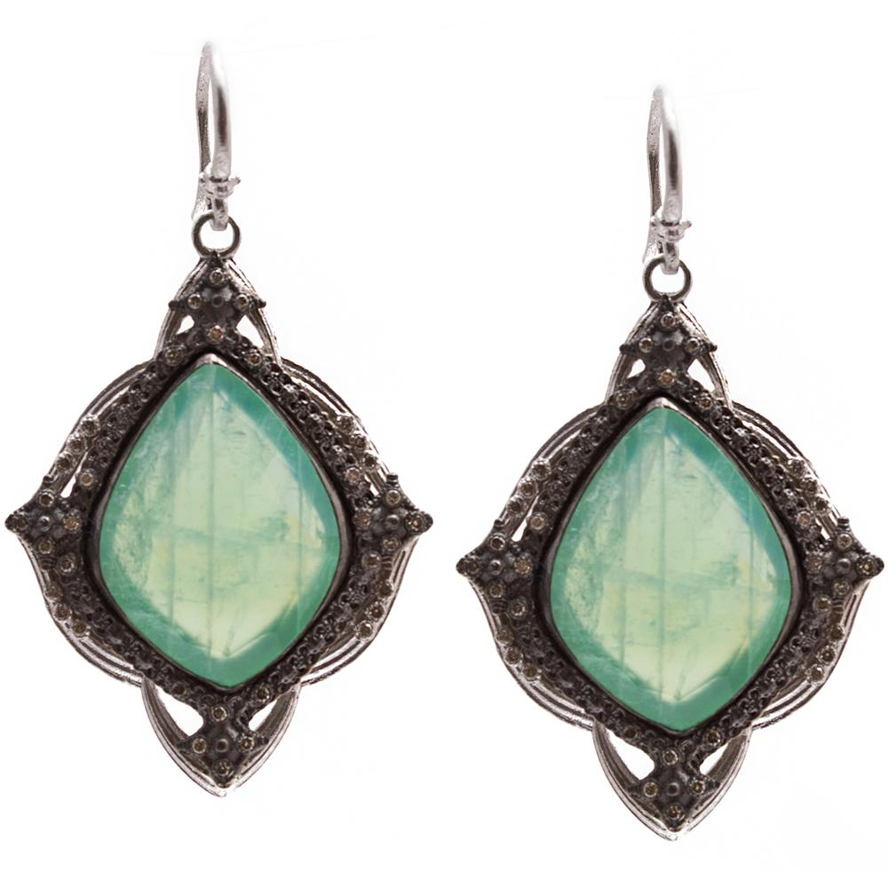 Armenta Large Carved Hanging Kite Drop Earrings with Chrysoprase & Moonstone