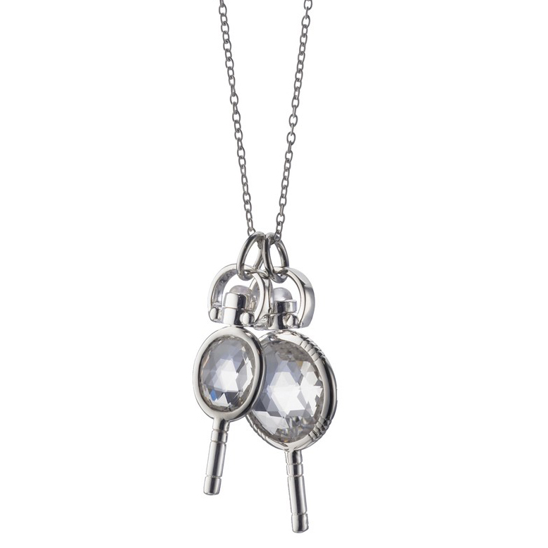 Monica Rich Kosann Rock Crystal Miniature Pocket Watch Keys Necklace Sterling Silver Necklace 30" Chain