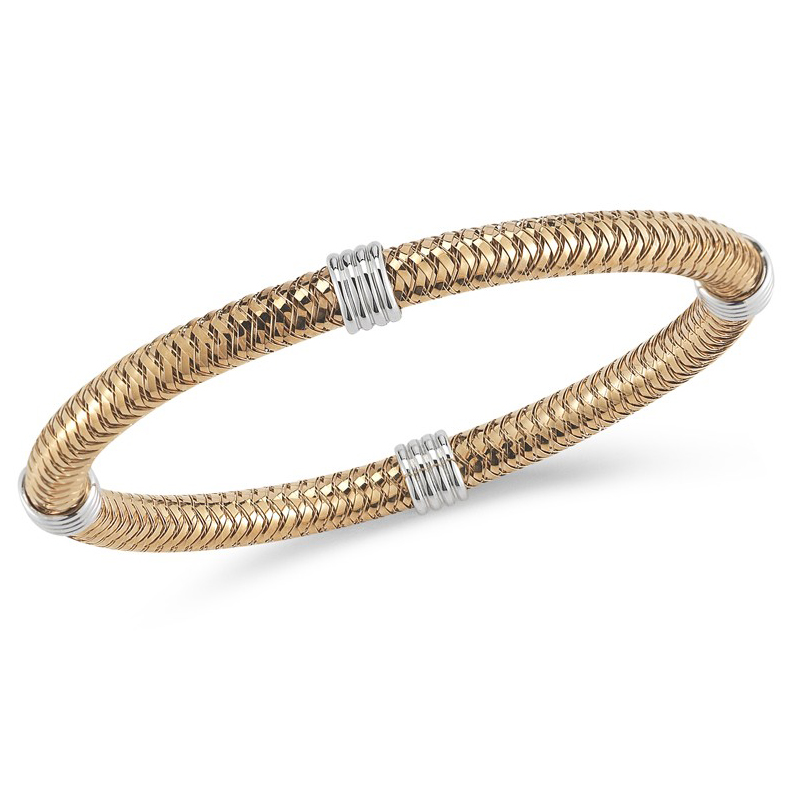 Roberto Coin Primavera 18K Rose Gold Stretch Bracelet with White Gold Stations