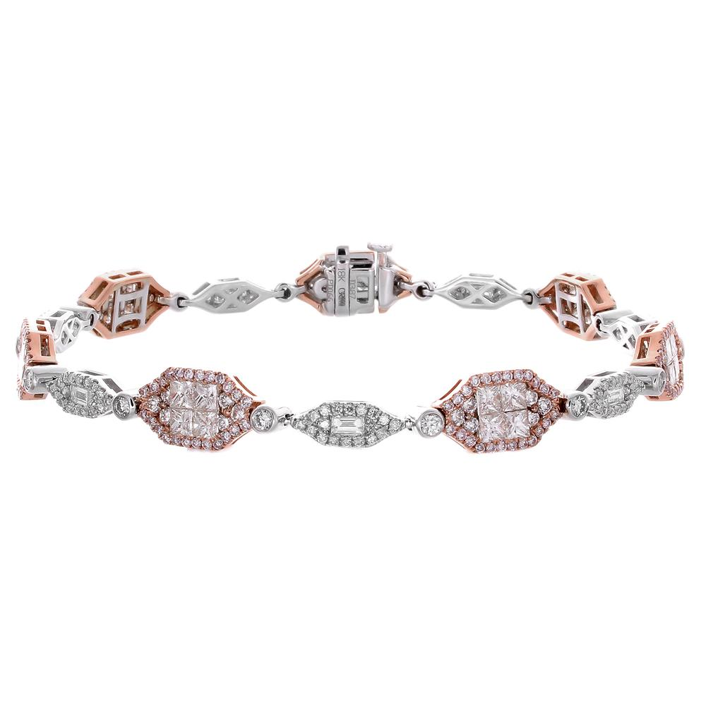 Gregg Ruth Fancy Pink Diamond Tennis Bracelet, Princess, Round, & Baguette 18K