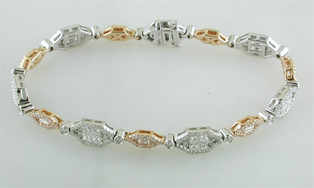 Gregg Ruth Fancy Pink Diamond Tennis Bracelet, Princess, Round, & Baguette 18K