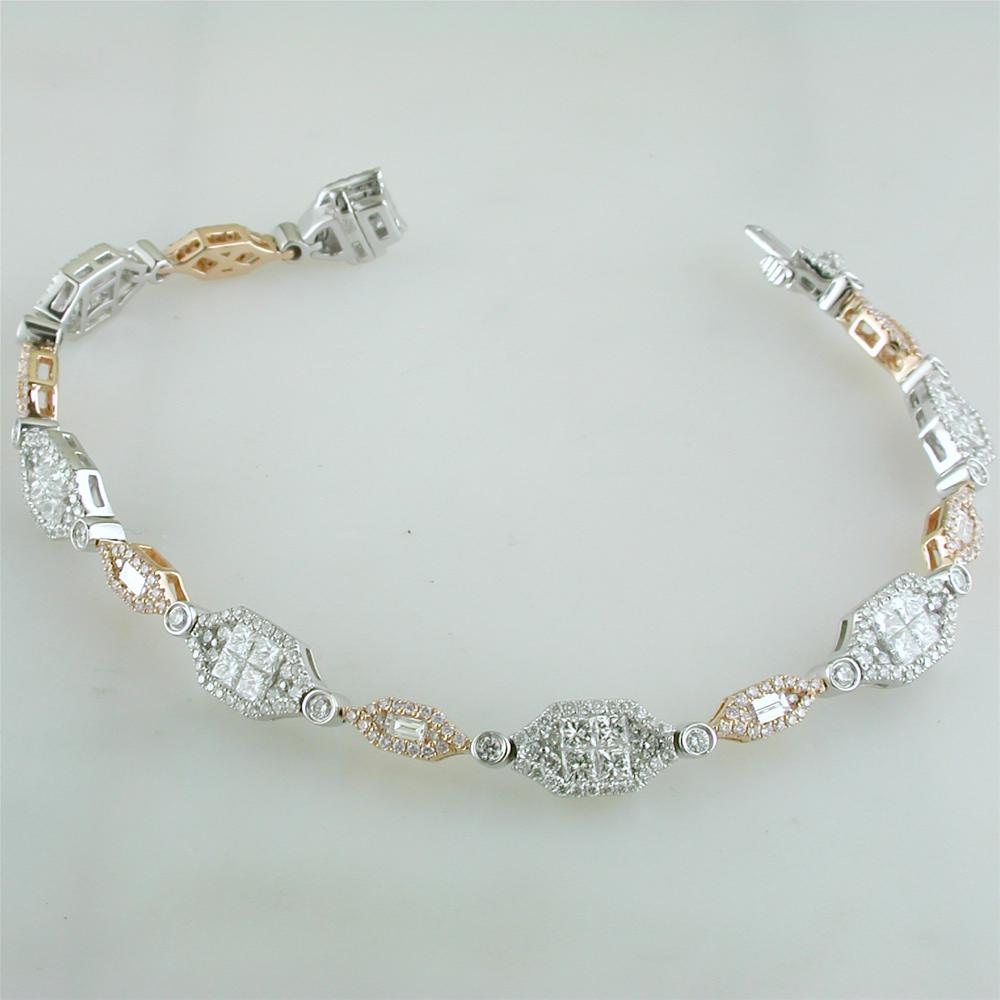 Gregg Ruth Fancy Pink Diamond Tennis Bracelet, Princess, Round, & Baguette 18K