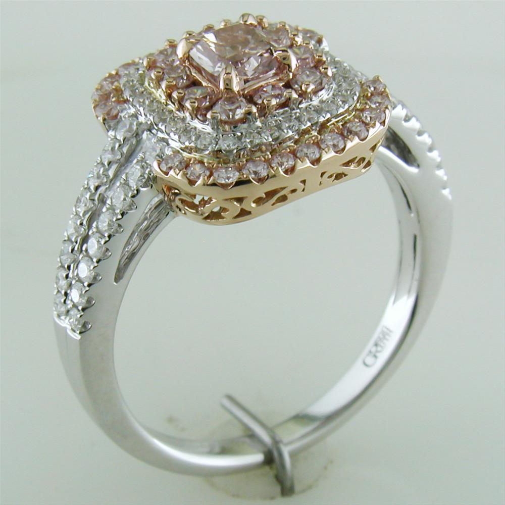 Gregg Ruth Fancy Pink Cushion Diamond Ring 18K White & Rose Gold
