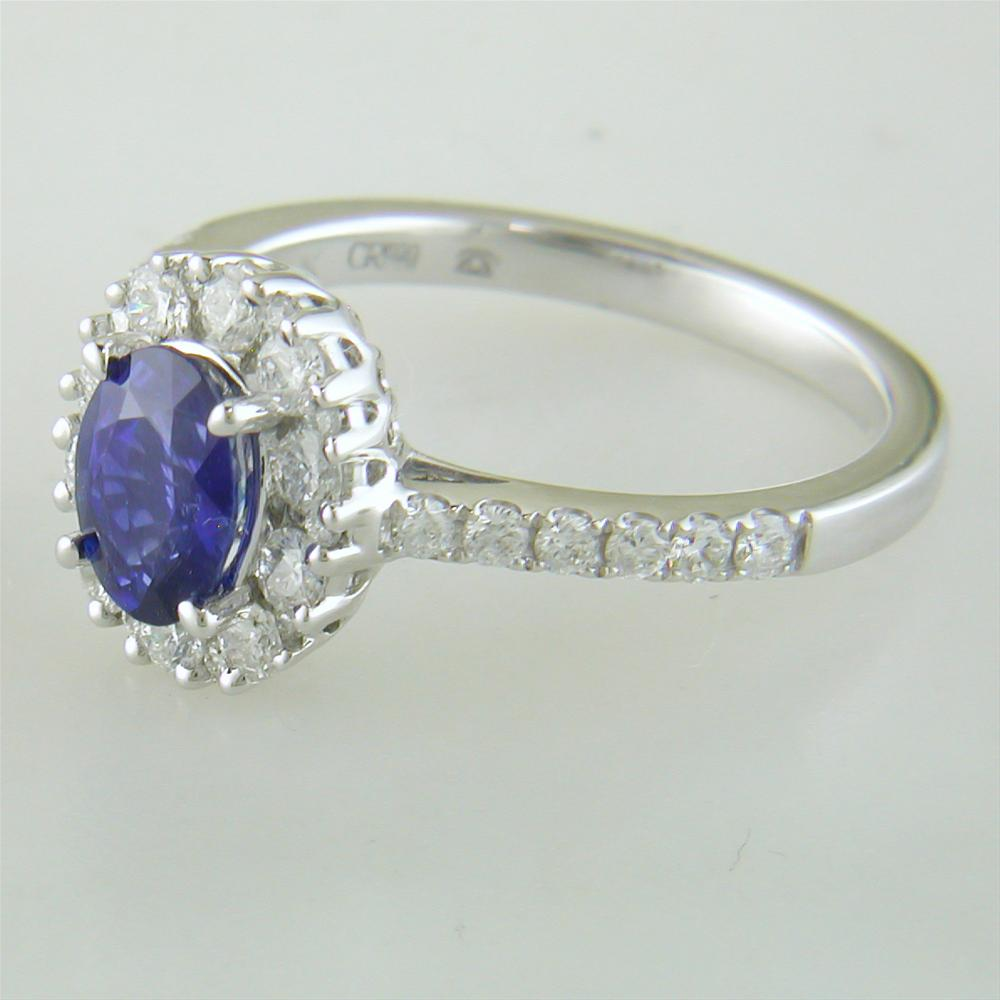 Gregg Ruth Oval Sapphire Diamond Halo Color Crown Collection 18K White Gold Ring