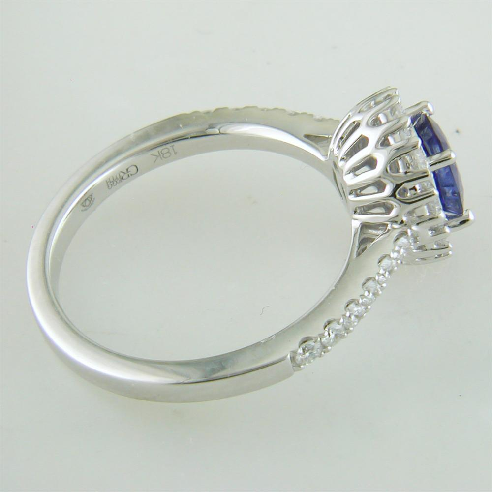 Gregg Ruth Oval Sapphire Diamond Halo Color Crown Collection 18K White Gold Ring