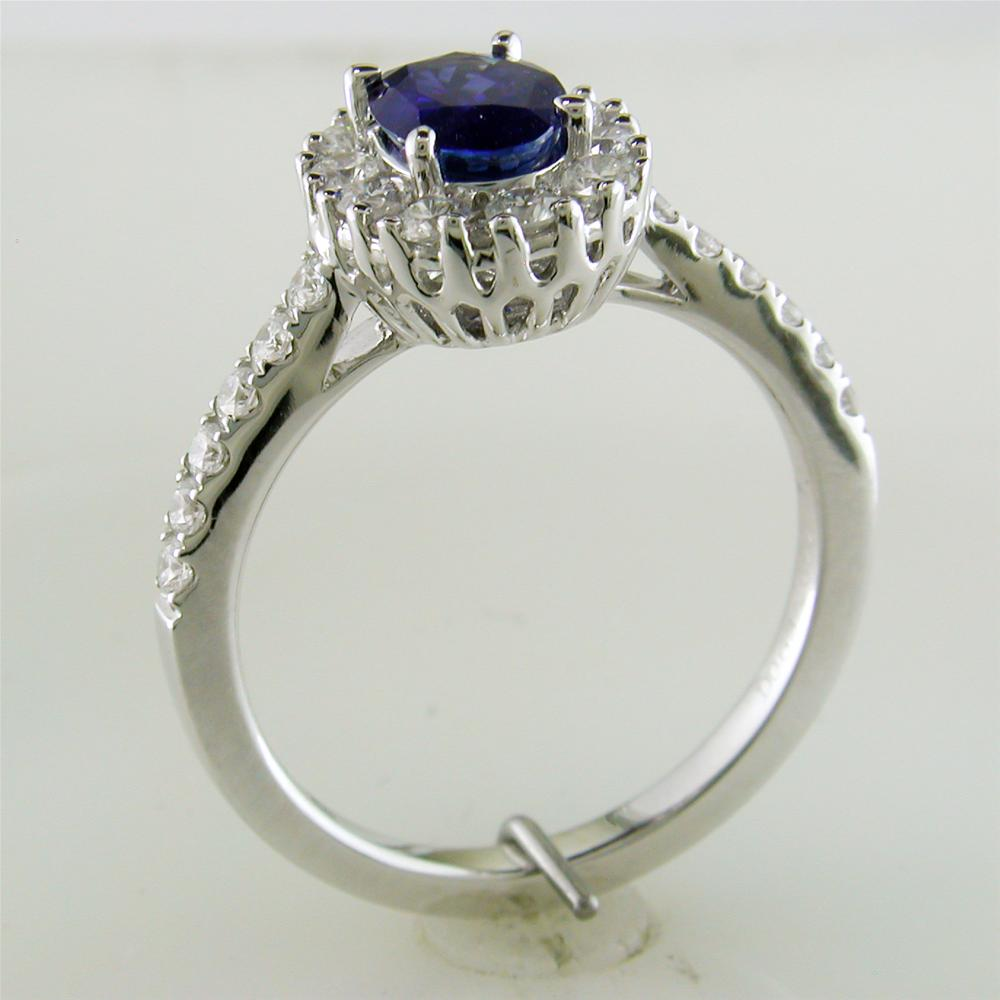 Gregg Ruth Oval Sapphire Diamond Halo Color Crown Collection 18K White Gold Ring