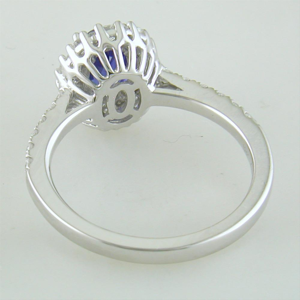 Gregg Ruth Oval Sapphire Diamond Halo Color Crown Collection 18K White Gold Ring