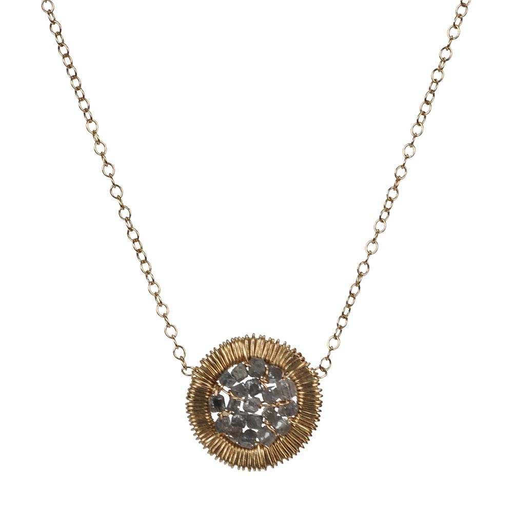 Dana Kellin Grey Diamond Round Yellow Gold Spun Wire Pendant Necklace