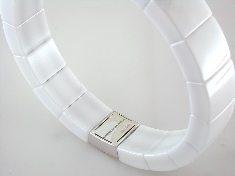 Roberto Demeglio Domino White Ceramic Single Row 11mm Wide Bracelet with Diamonds