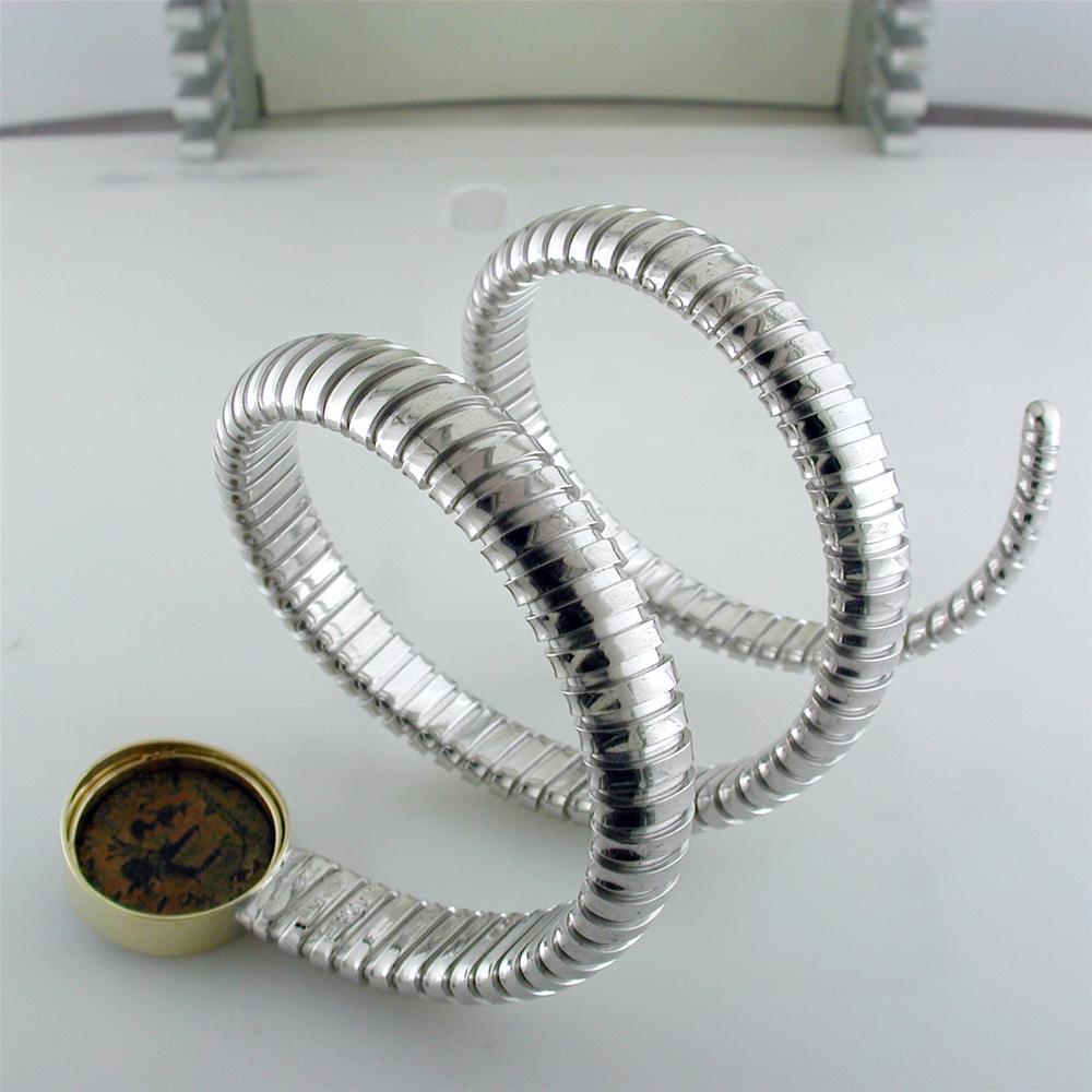 1884 "Teodosio Period 379-395 A.D." Bronze Coin in Yellow Gold Silver Tubogas Coil Bracelet