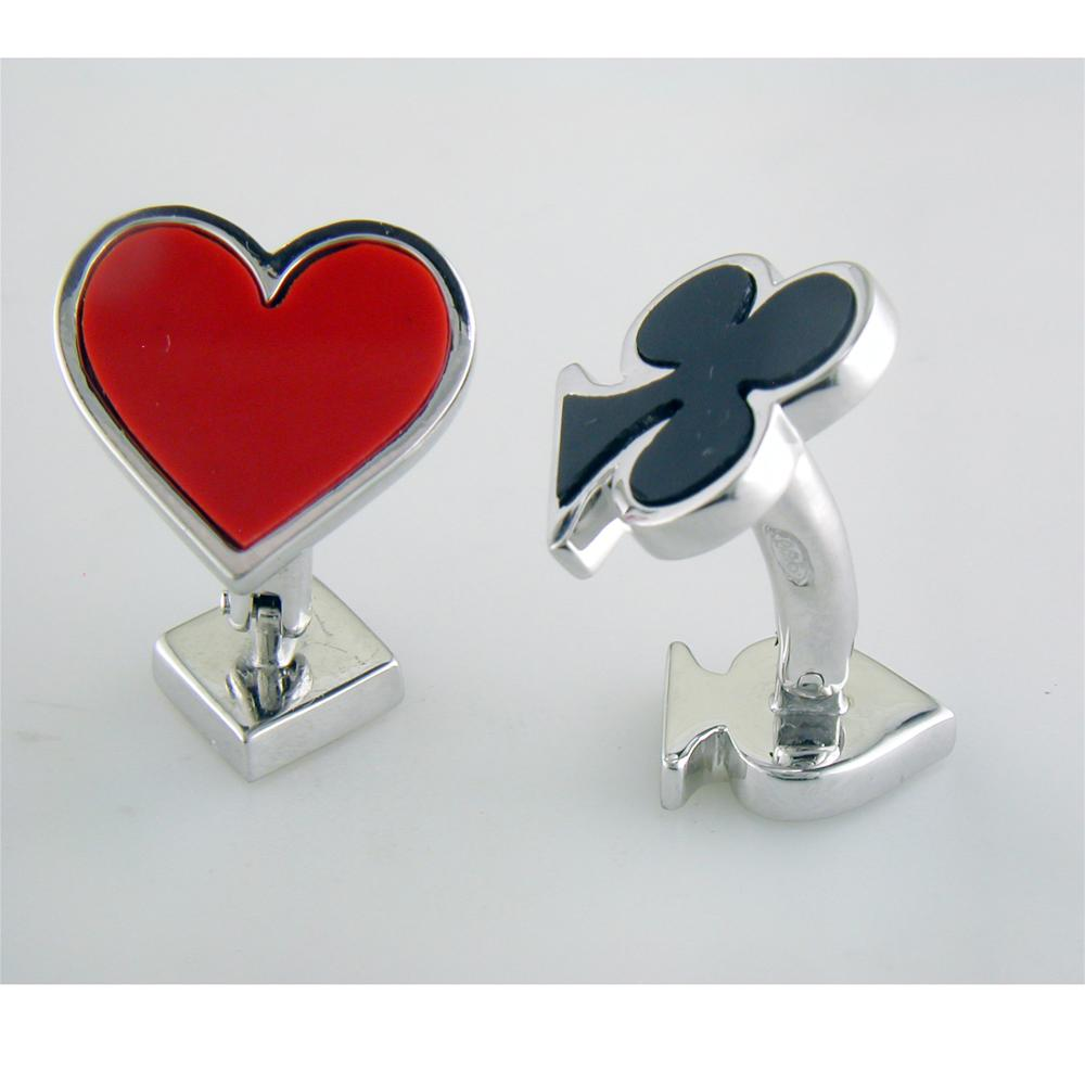 Jan Leslie Onyx and Carnelian Double Sided Card Suit Heart Spade Diamond Clover Cufflinks S030OXRA