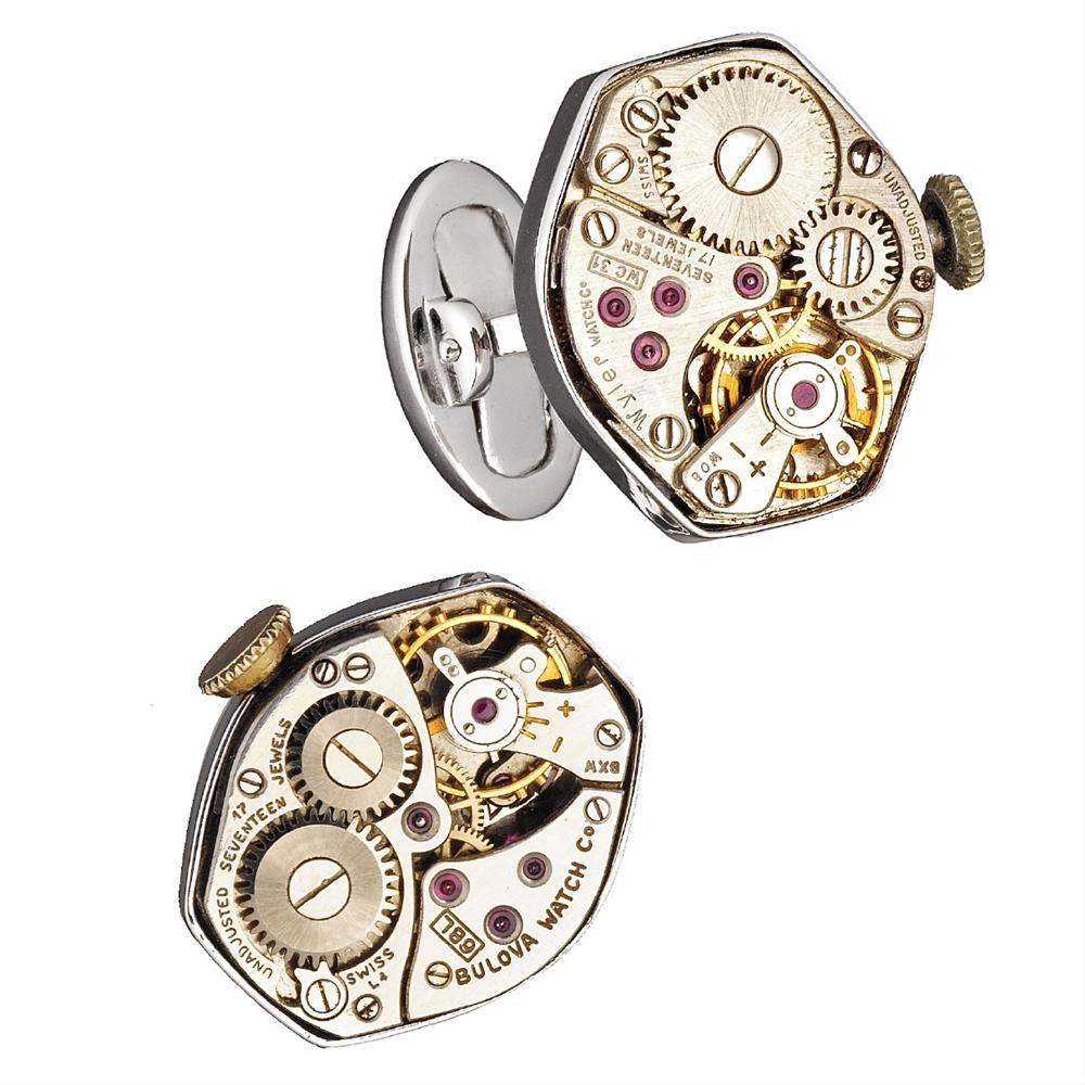 Jan Leslie Vintage Watch Rado & Bulova Movement Sterling Silver Cufflinks