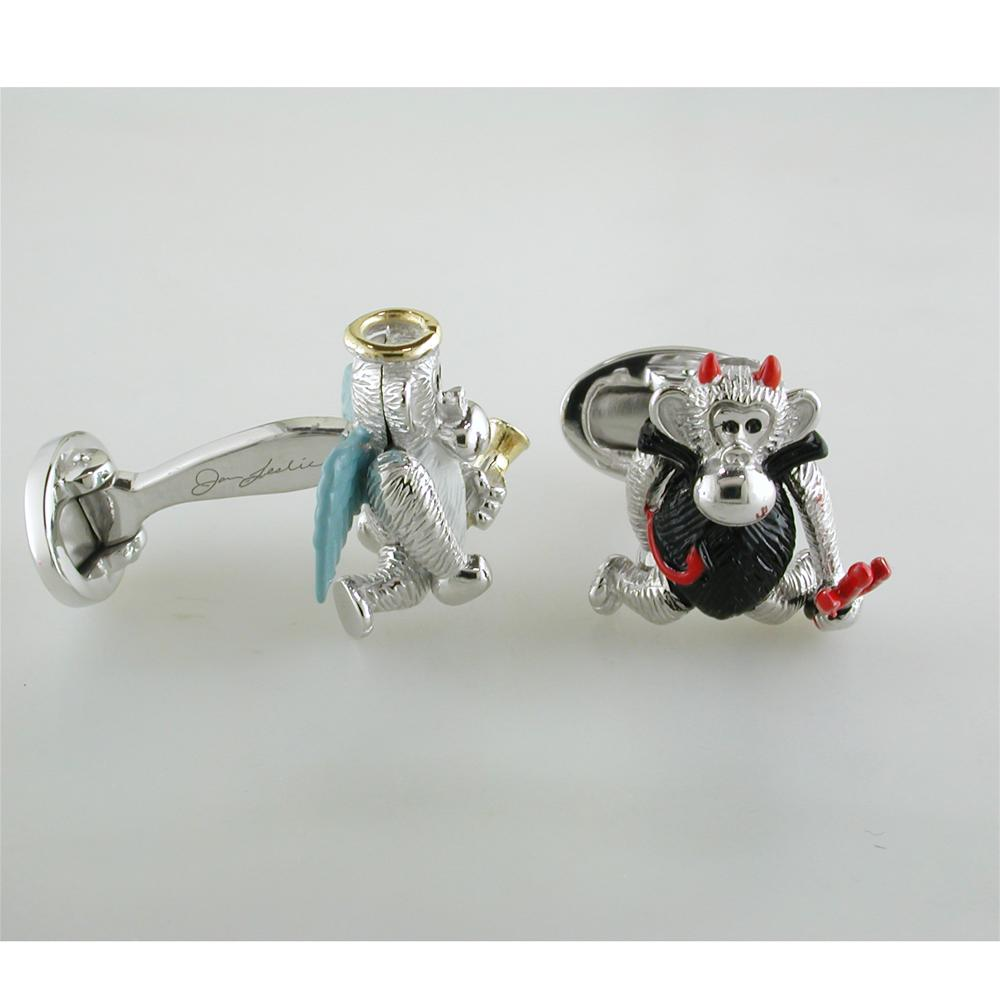 Jan Leslie Moving Monkey Angel & Devil Pitchfork Sterling Silver Cufflinks
