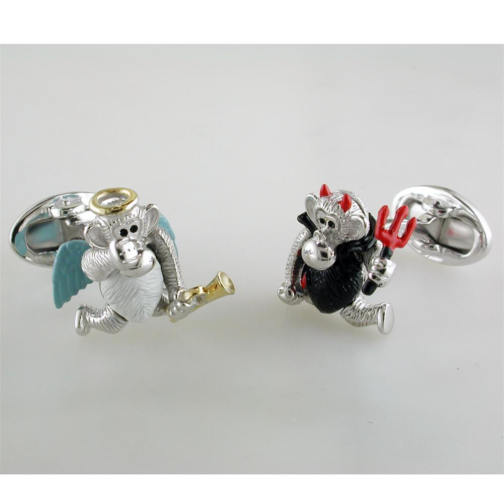 Jan Leslie Moving Monkey Angel & Devil Pitchfork Sterling Silver Cufflinks