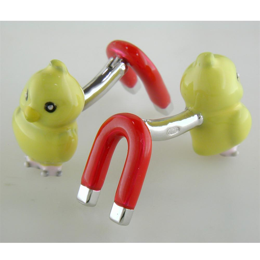 Jan Leslie Chick Magnet Yellow & Red Sterling Silver Cufflinks