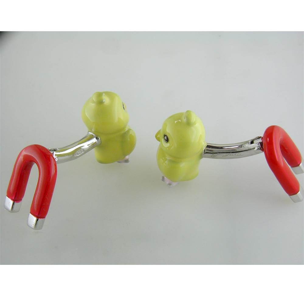 Jan Leslie Chick Magnet Yellow & Red Sterling Silver Cufflinks