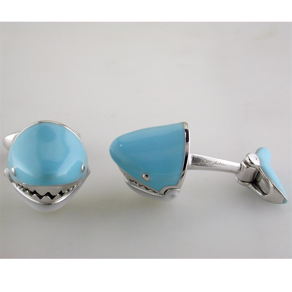 Jan Leslie Moving Blue Shark Jaws Sterling Silver Cufflinks