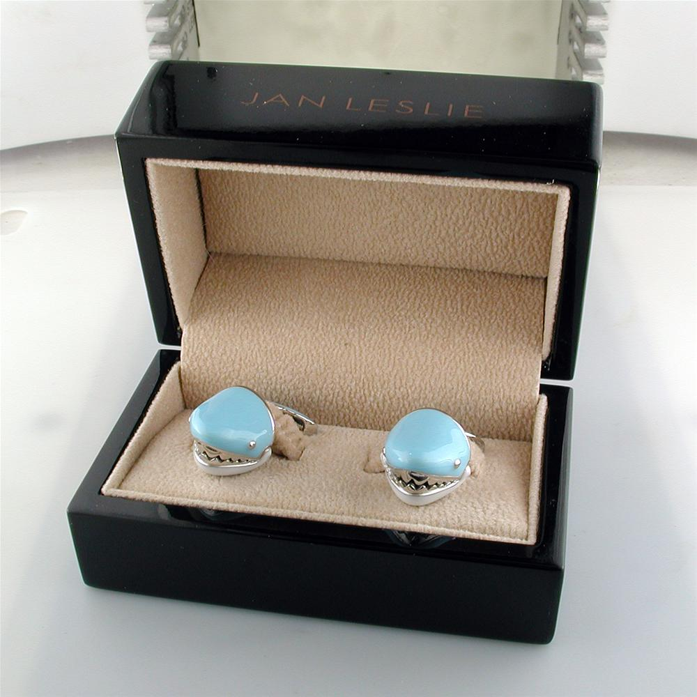 Jan Leslie Moving Blue Shark Jaws Sterling Silver Cufflinks