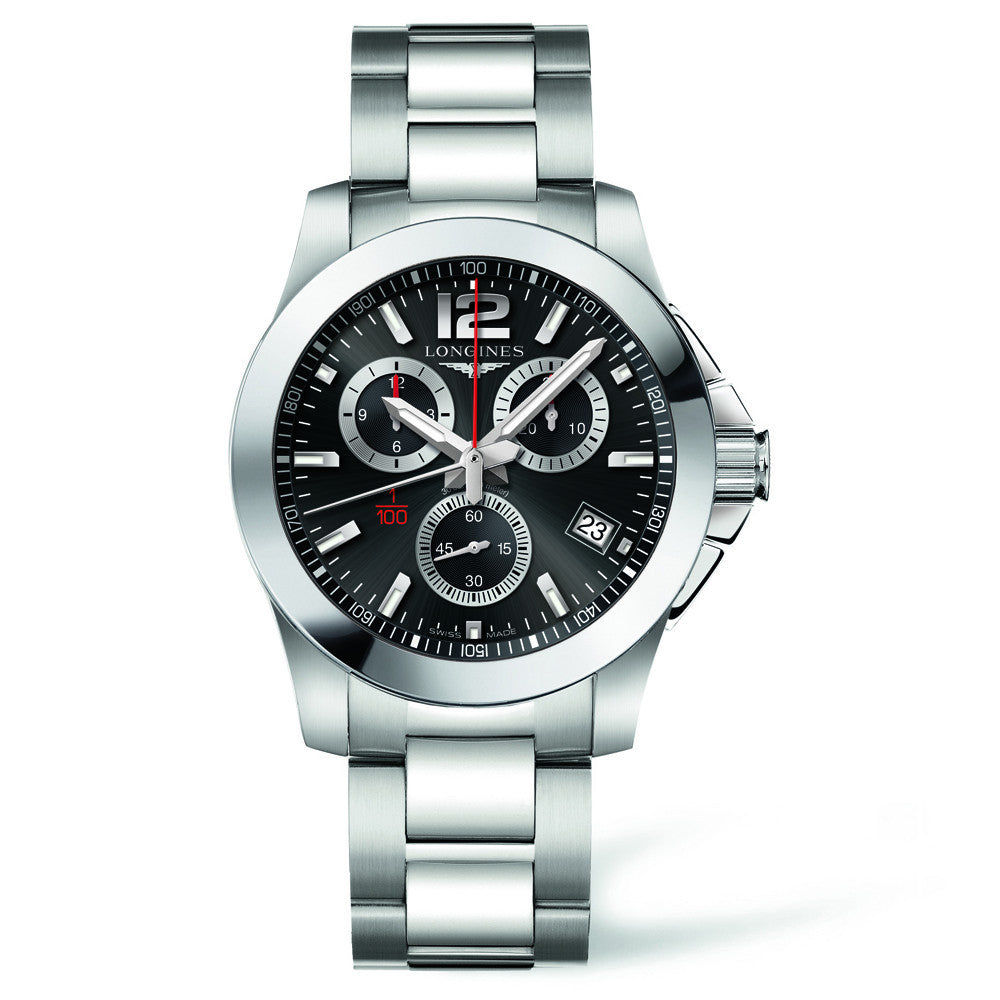 Longines Conquest Black Chronograph Stainless Steel Watch 41MM L37004566