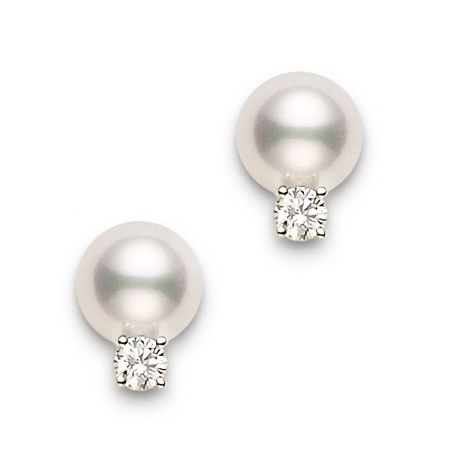 Mikimoto Akoya 7.0mm Cultured Pearl & Diamond Stud Earrings