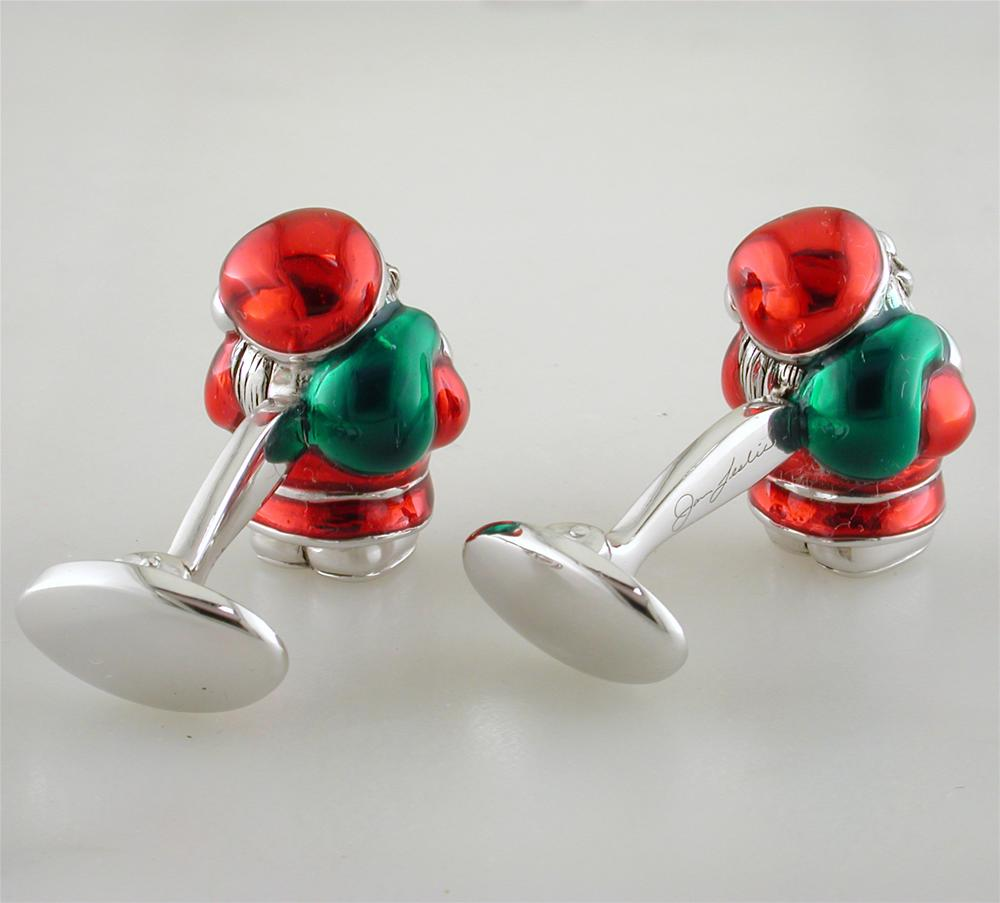 Jan Leslie Santa Claus Cufflinks Red Green Enamel Sterling Silver S0166