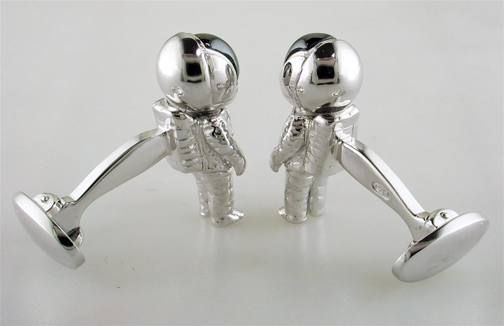 Jan Leslie Astronaut Hematite Bobble Head Helmet Cufflinks Sterling Silver NASA S0119