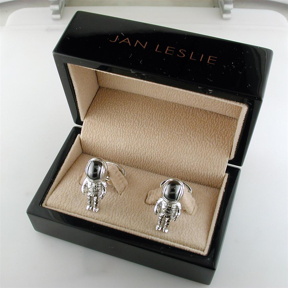 Jan Leslie Astronaut Hematite Bobble Head Helmet Cufflinks Sterling Silver NASA S0119