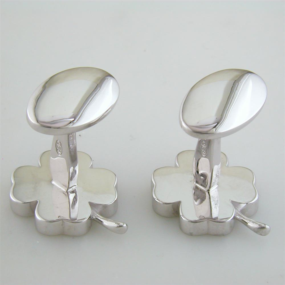 Jan Leslie Four Leaf Clover Silver Cufflinks in Italian Green Chalcedony