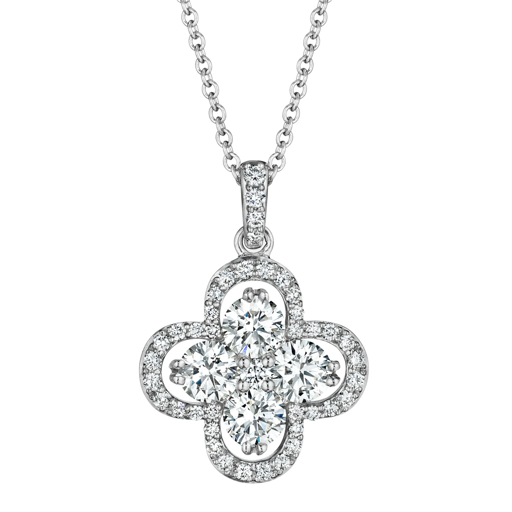 Forevermark 18K White Gold Clover Pendant Necklace .94 Carats