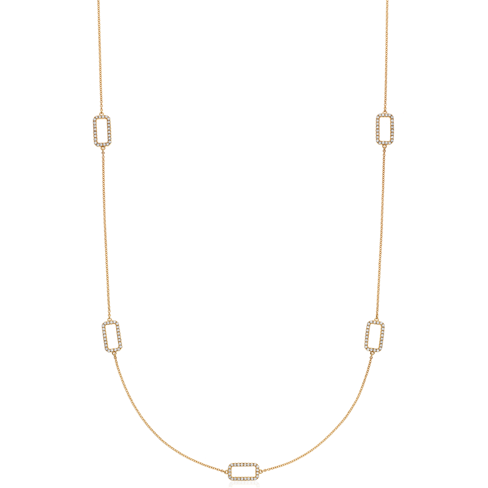 Rectangle Link Open Pave Diamond Necklace in 14K Yellow Gold