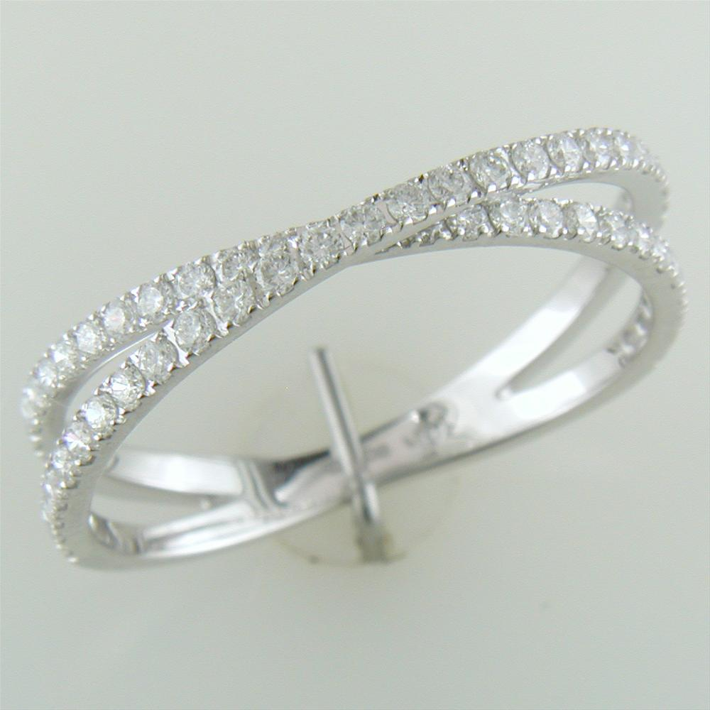Diamond Crossover Band Ring Two Rows in 14K White Gold